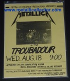 Metallica flier from August 18, 1982 at Troubadour - 19th show they ever played
