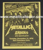 Metallica handbill December 31, 1985 at San Francisco Civic Auditorium - premier Master of Puppets